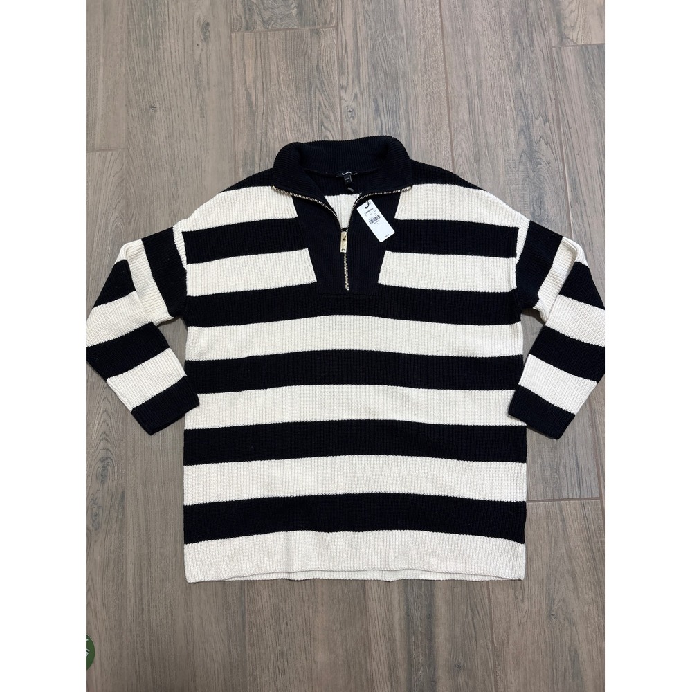 Express Black White Stripped Quarter Zip Sweater NWT Size Large